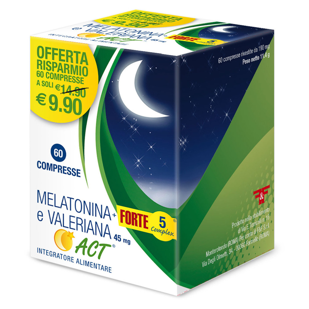 Melatonina ACT + Forte 5 Complex e + Valeriana 45mg Integratori alimentari ACT