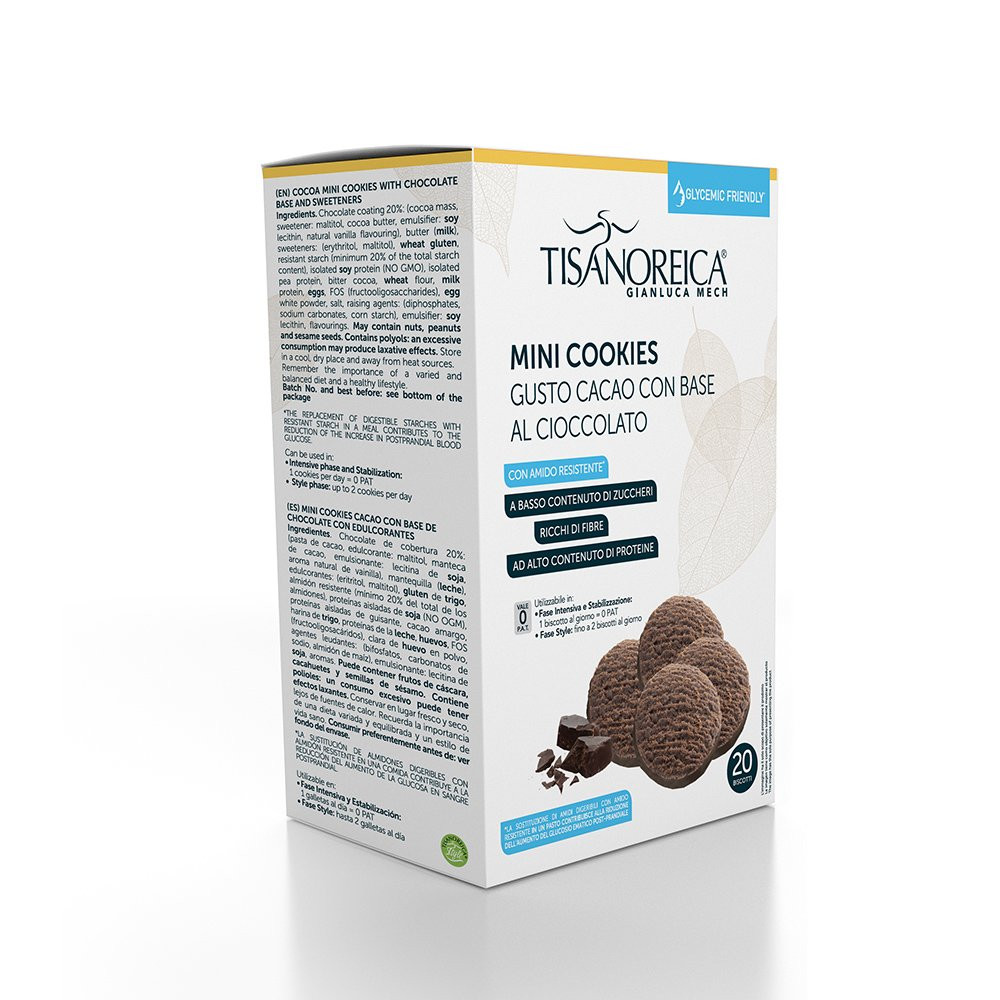 Tisanoreica Mini Cookies Gusto Cacao con base al Cioccolato Glicemy Friendly Home Mech Tisanoreica