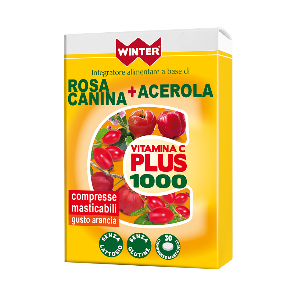Vitamina C Plus 1000 Rosa Canina + Acerola Compresse Masticabili Vitamine e Minerali Winter