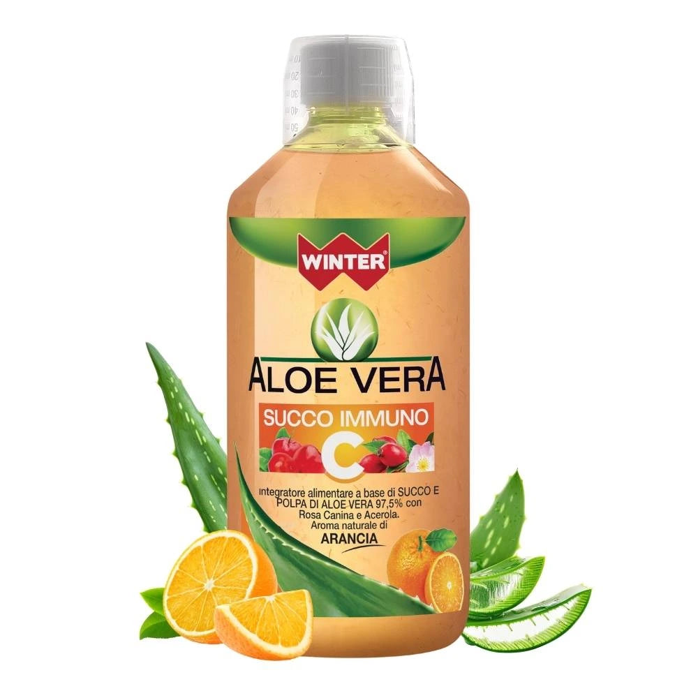 Winter - Aloe Vera da Bere Immuno C con Rosa Canina  e Acerola – Succo Naturale Senza Aloina
